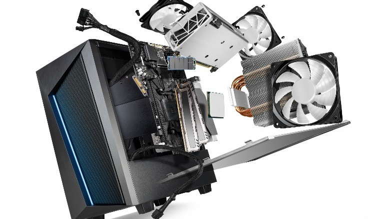PC components being assembled into a case