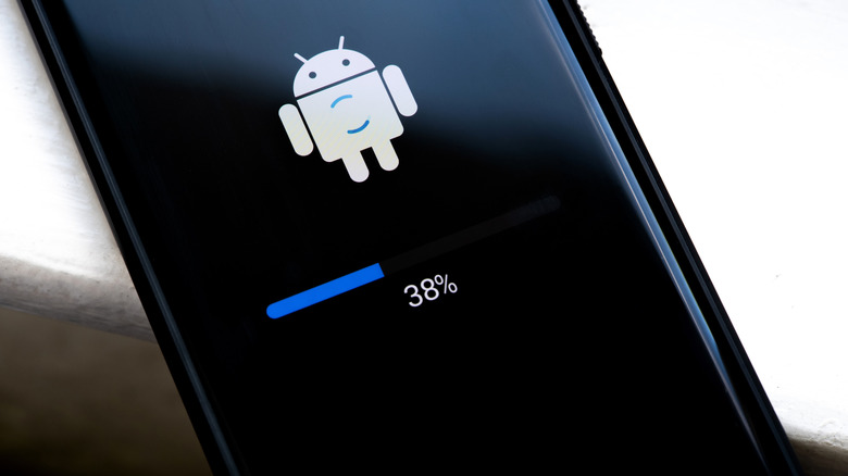 Android phone with update progress bar displayed