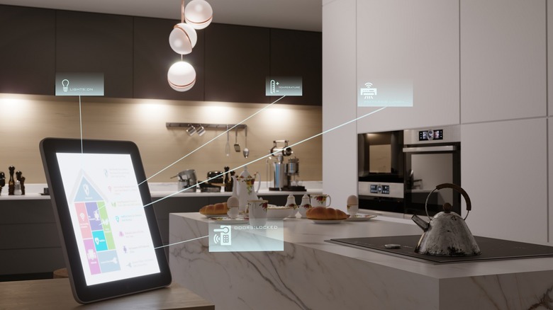 Tablet linking to several smart home devices