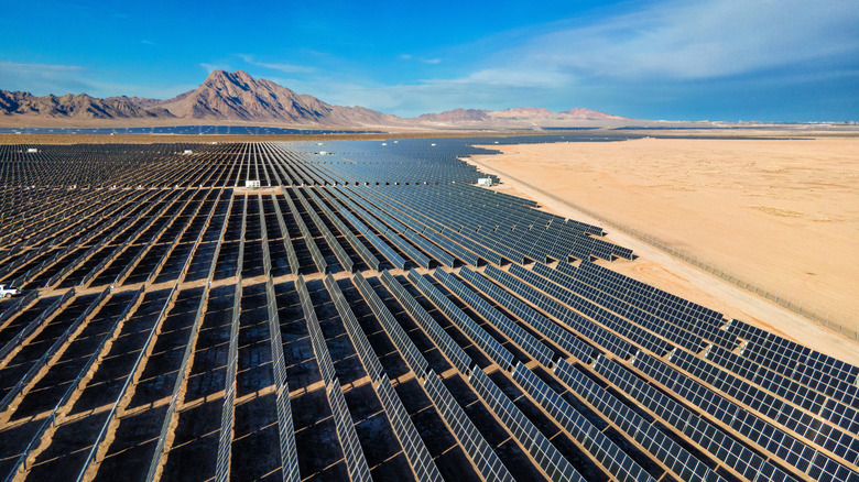 Aerial view of a large solar farm in Nevada