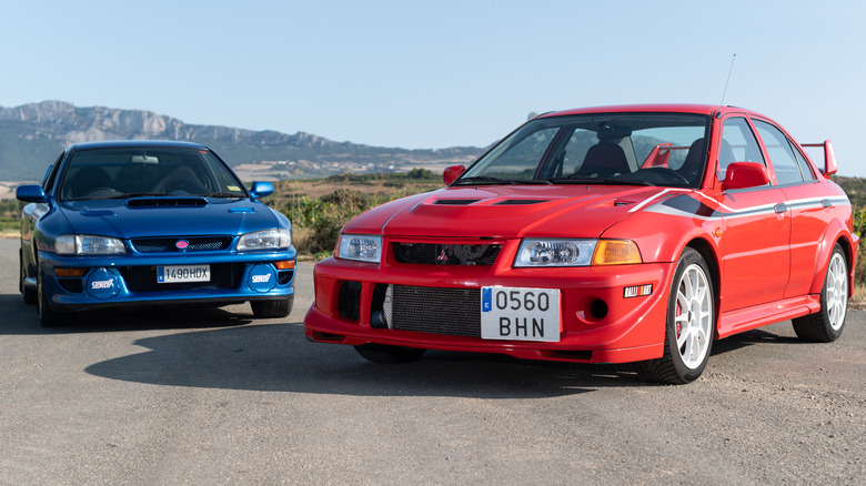 A Subaru Impreza WRX and a Mitsubishi Evo