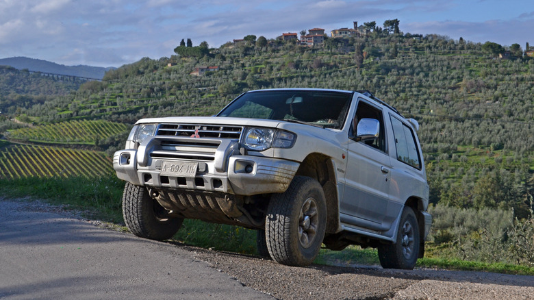 Mitsubishi Montero on mountain path