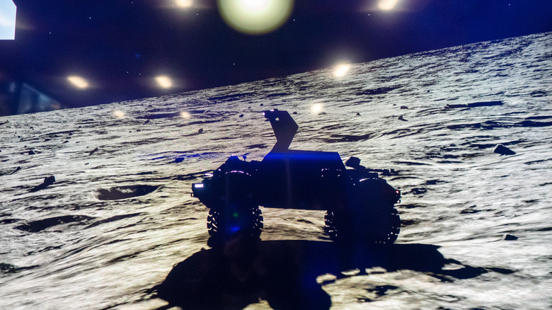 Virtual GM/Lockheed Martin Lunar Terrain Vehicle traversing the Lunar South Pole