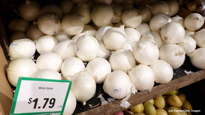 White onions in bin