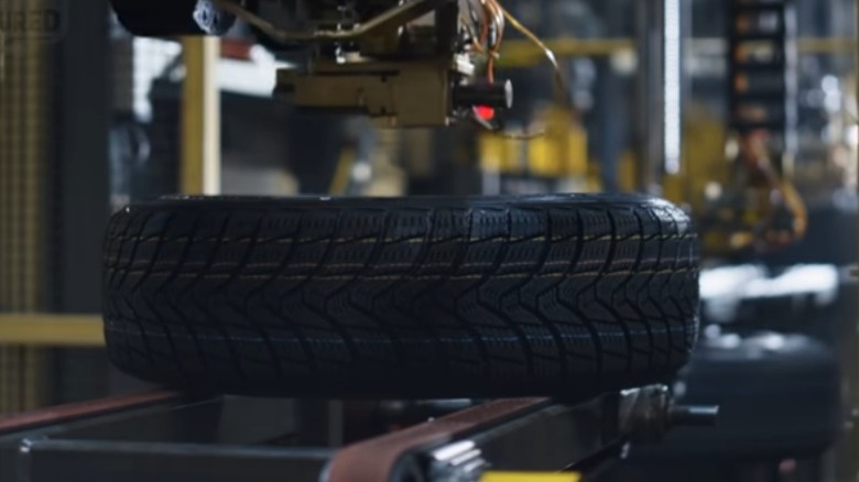 Tire on assembly line