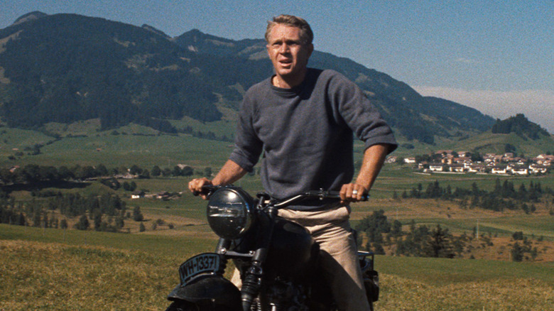 Steve McQueen on a motorcycle