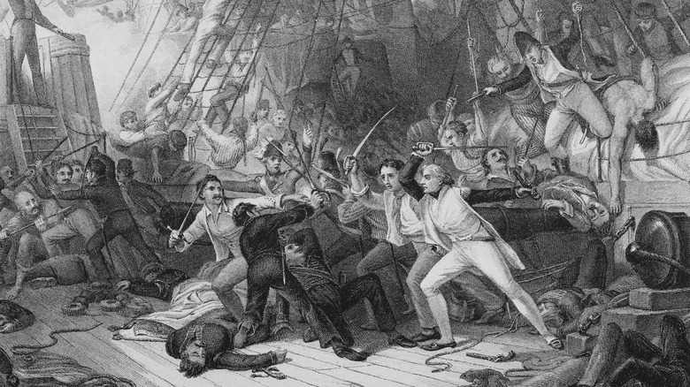 illustration of a sword fight on the San Jose ship