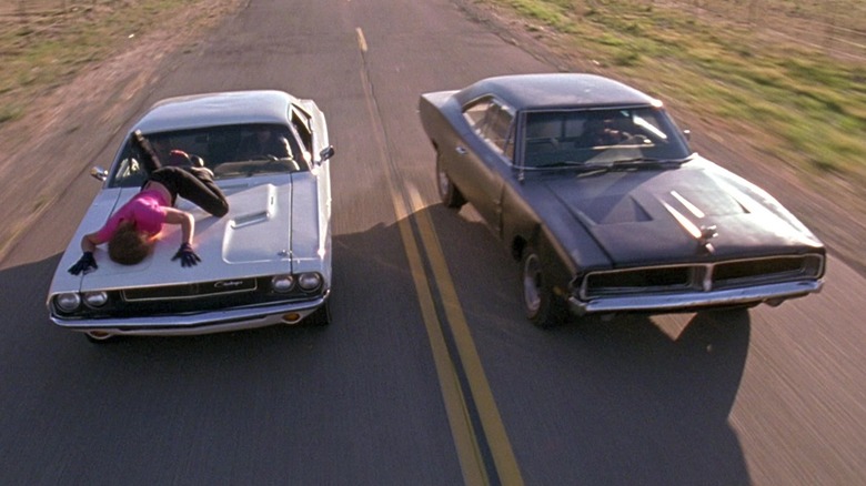 The 1969 Dodge Charger pursues a 1971 Dodge Challenger in Death Proof.