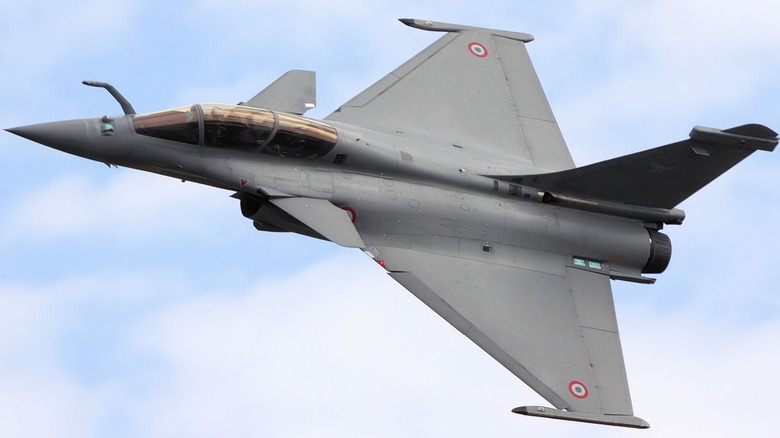 An RAF Dassault Rafale flying over cloudy skies