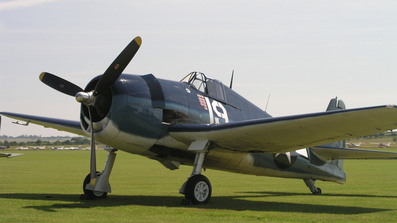 Grumman F6F Hellcat on landing strip