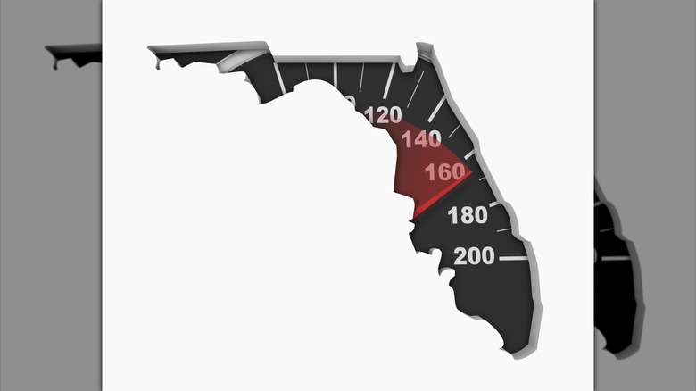 3D rendering of the state of Florida superimposed with a speedometer filling the interior.