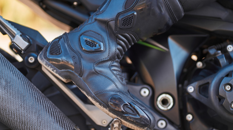 Sideview of motorcycle motorcycle boot