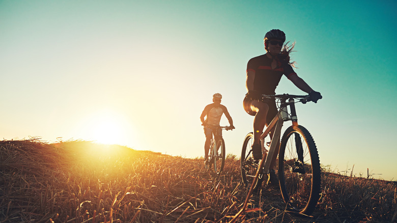 Two People Riding Mountain Bikes