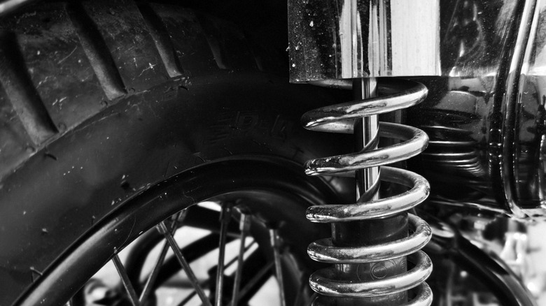 A close-up of a motorcycle tire.