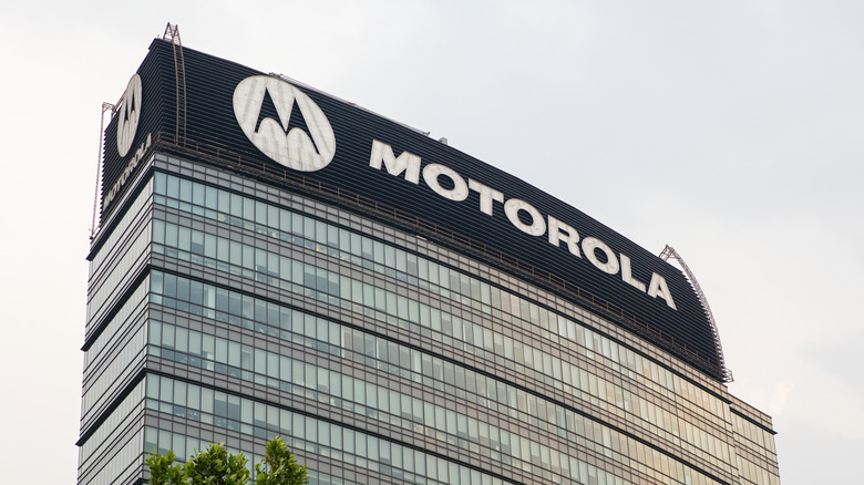 Motorola signage on top of a building.