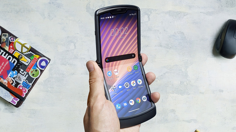 current-gen Motorla Razr foldable in hand