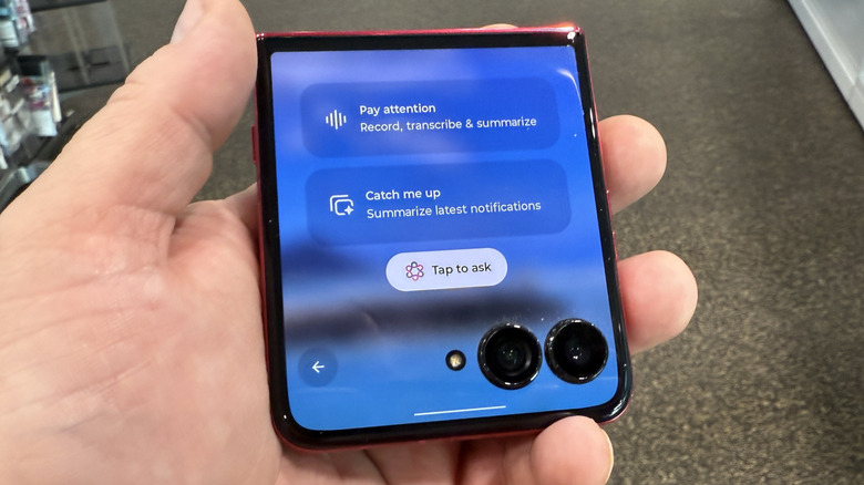 Moto Razr Ultra with front screen on.