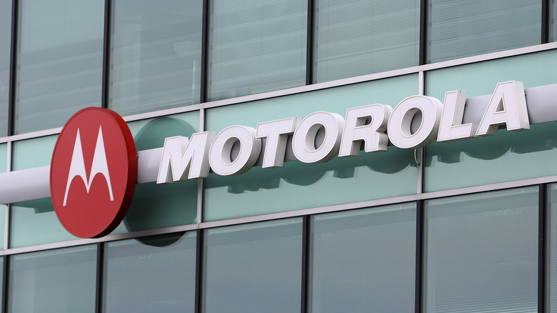 Motorola logo on a glass wall