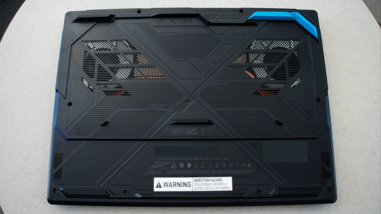 MSI Crosshair 16 sitting on a table with its underside up