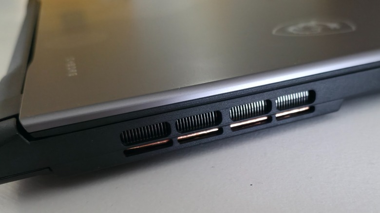 A closeup of the MSI Cyborg Max, showing how thin the device is