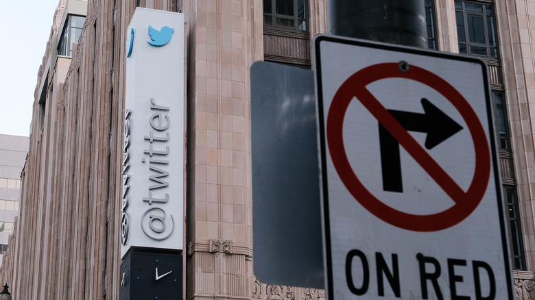 twitter hq street sign on red