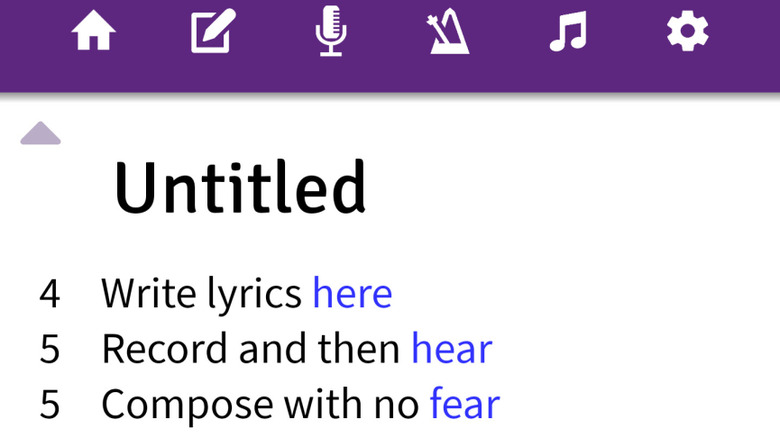 The Lyric Notepad app screenshot