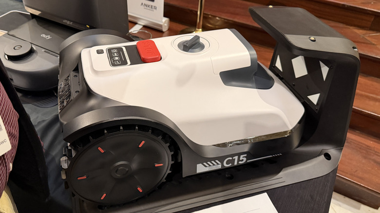Eufy C15 robot mower on display