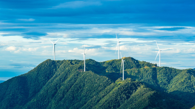Wind turbines placed atop mountains