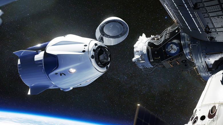 SpaceX Dragon atracando na renderização da ISS