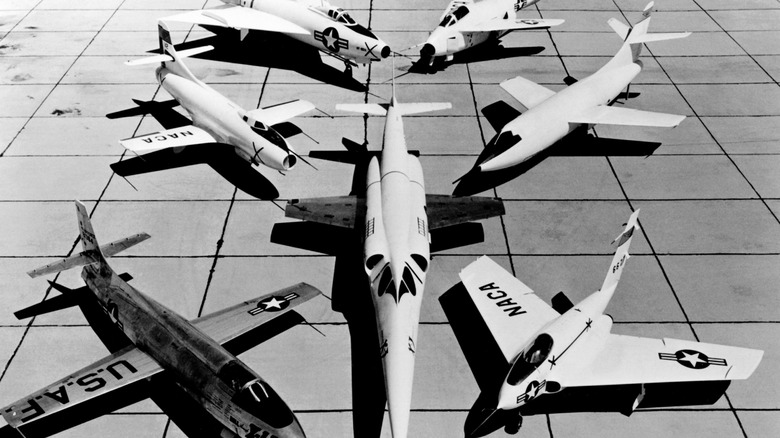 NASA research aircraft on tarmac 