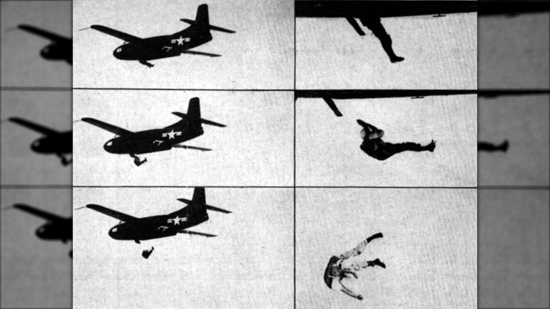 a series of still photos showing personnel ejecting from the F3D Skyknight
