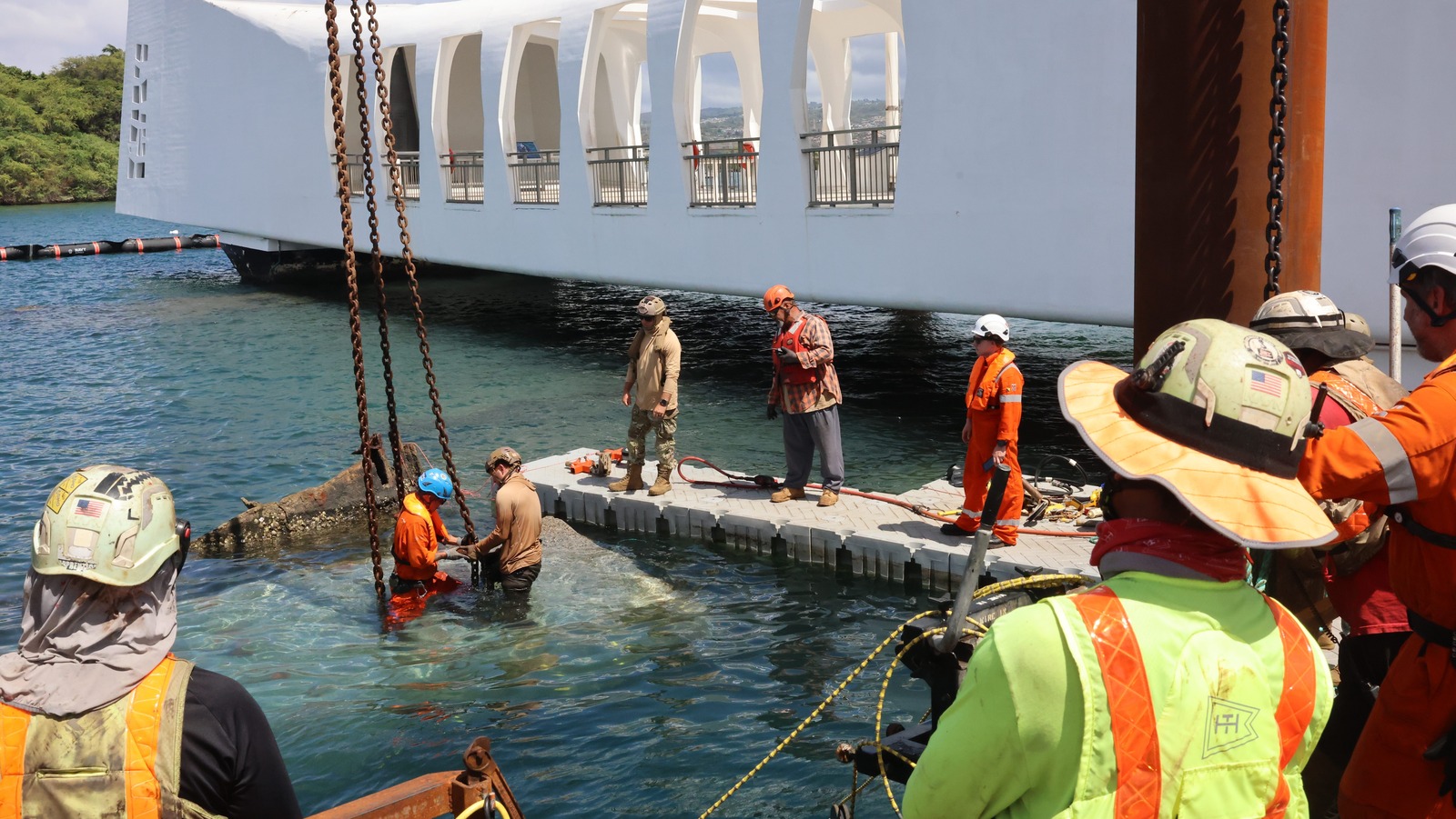 Navy Removes 150-Ton Concrete Platforms From The USS Arizona