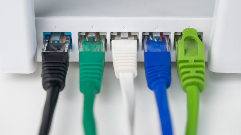Ethernet cables attached to ports
