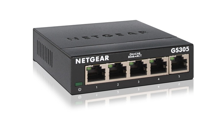 Netgear GS305 on white background