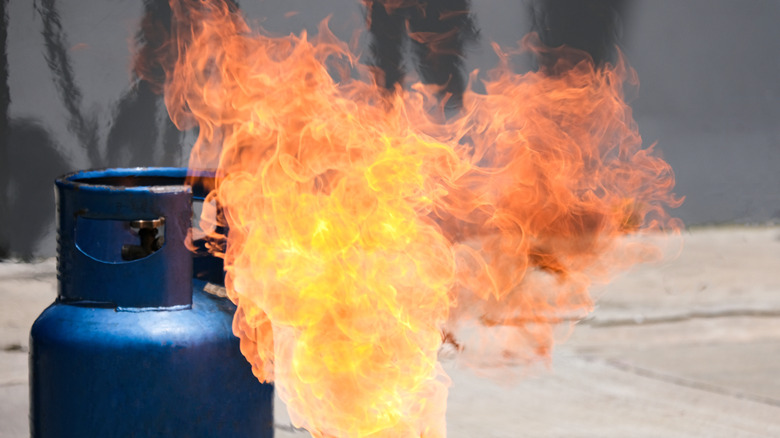 A raging flame came out of a propane tank