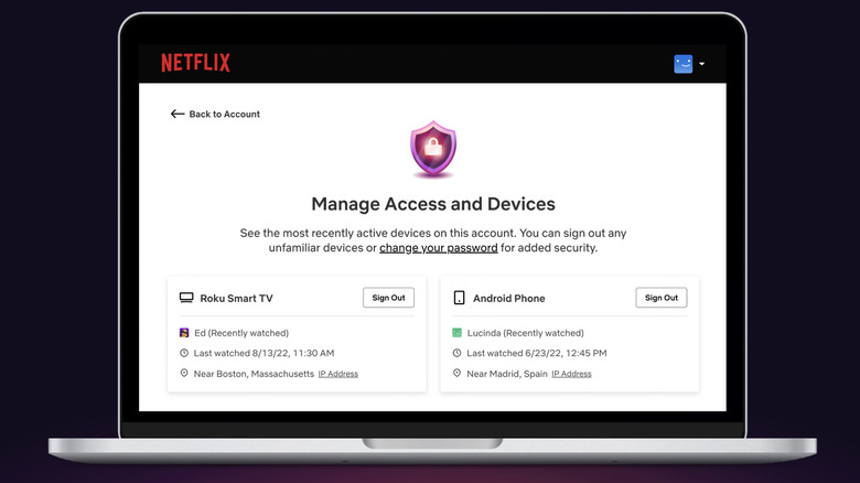 The new device management dashboard in Netflix.