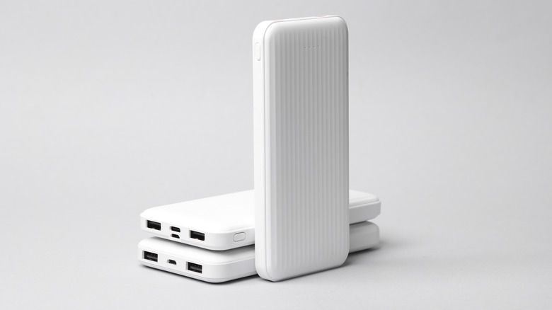 White power bank in a white and gray background