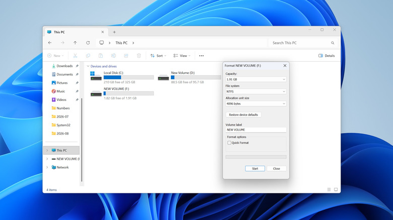 Formatting a flash drive on a Windows PC using the full format option