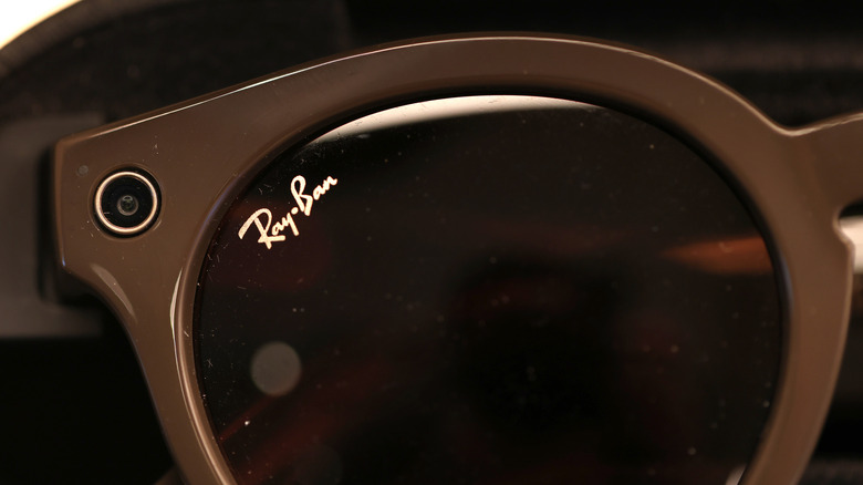 Close up of a pair of smart glasses in a case.