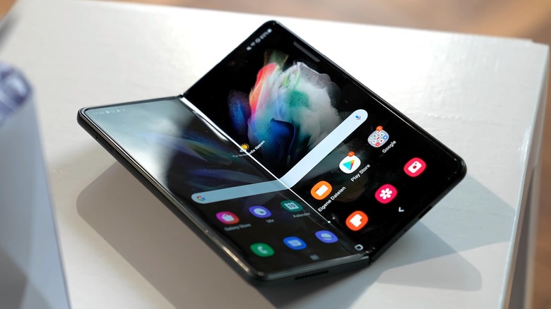 Samsung Galaxy Z Fold 3 in an unfolded state.