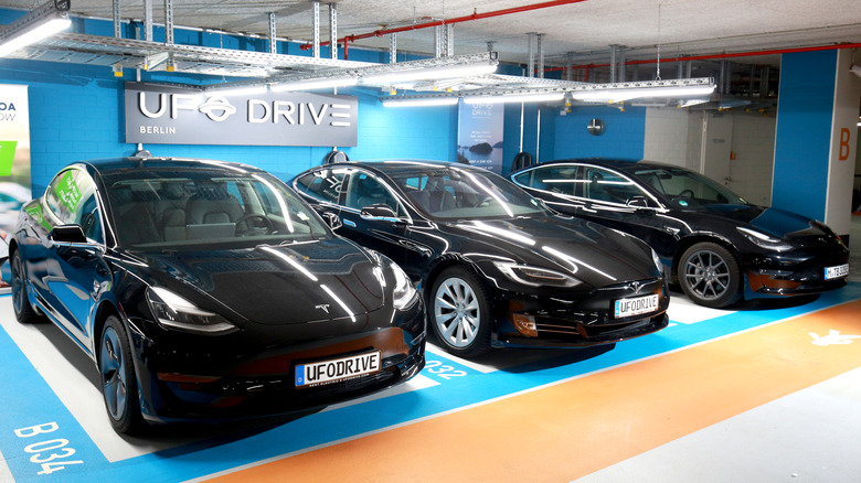 Tesla cars parked