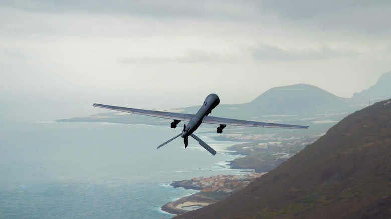 Army drone flying in sky
