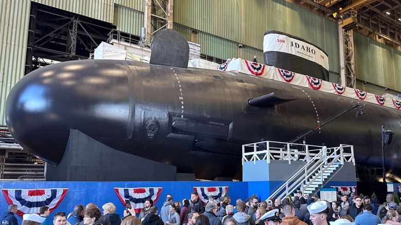 Crowd observes christening ceremony for the USS Idaho (SSN 799)