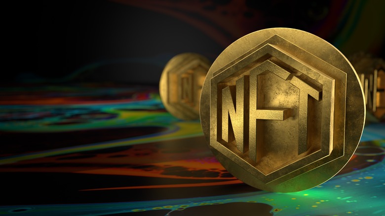 NFT embossed on gold coin