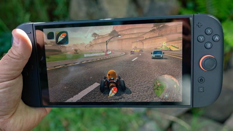 The Nintendo Switch 2 playing Mario Kart World.