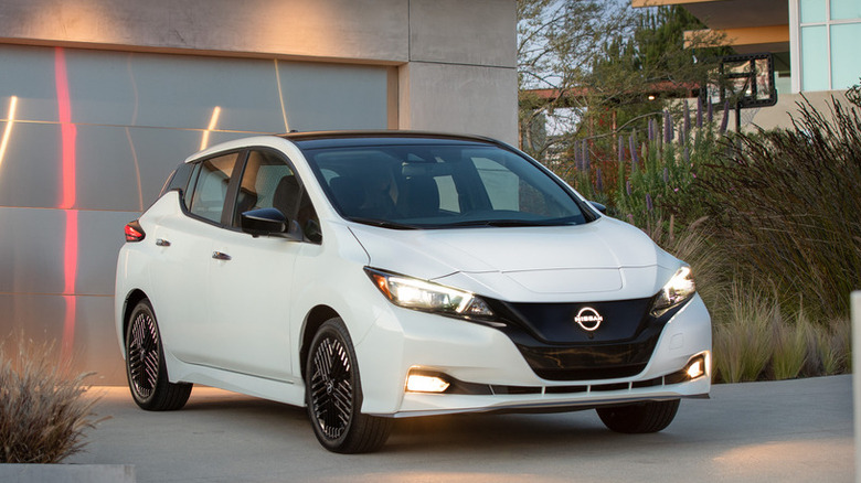 Nissan Leaf EV parked driveway