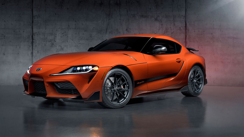 2024 Toyota GR Supra 45th Anniversary, front 3/4 view, orange exterior
