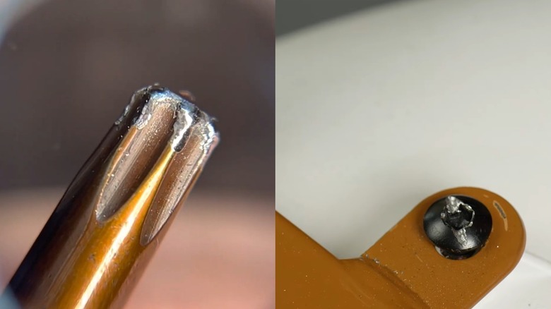 Split Image: Damaged Torx Bit And Stripped Hex Screw