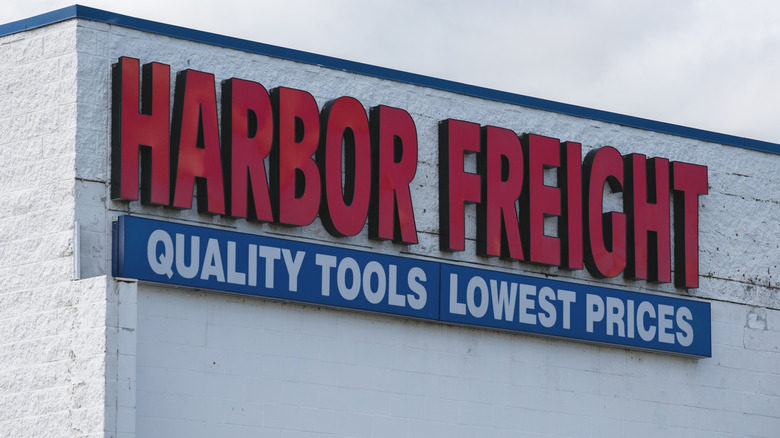Close-up view of Harbor Freight Tools signage