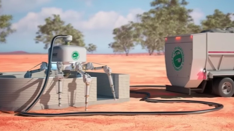 Charlotte Australian spider robot artist's impression outdoors with truck.